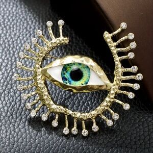 Green Eye Rhinestone Brooch Pin - Protective Lucky Gaze Holiday Gift 🧿